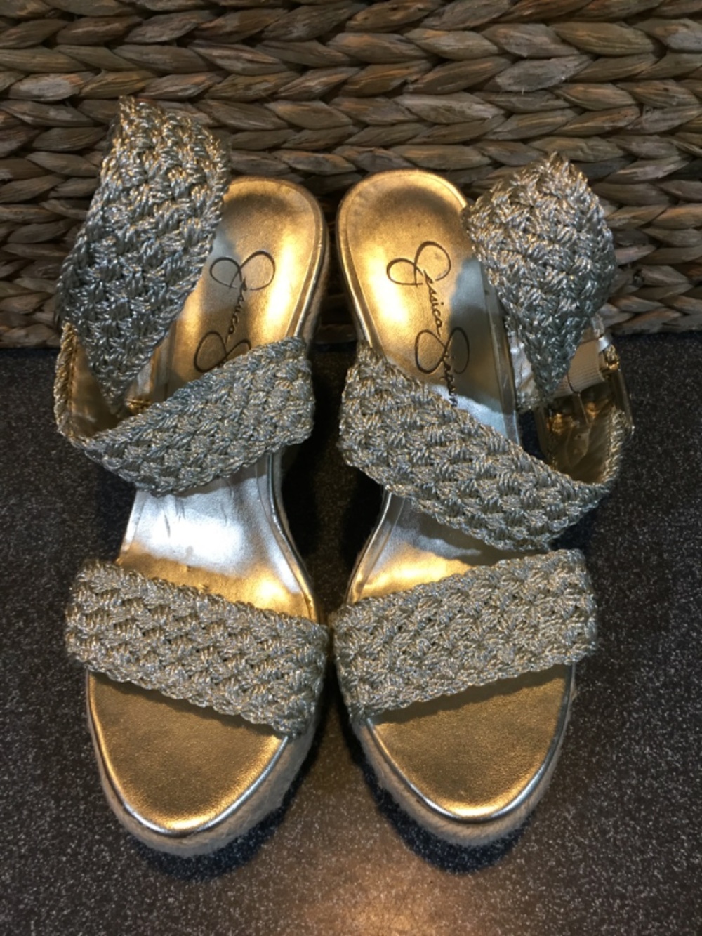 Jessica Simpson Gold Braided Espadrille Wedge Sandals - Picture 10 of 11